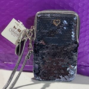 Coach rare limited edition Poppy Silver and Blue Sequin wristlet wallet